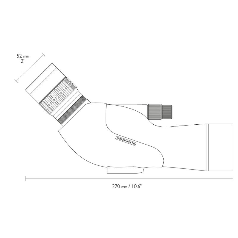 The measurements for the ENDURANCE ED 13-39X50 Spotting Scope