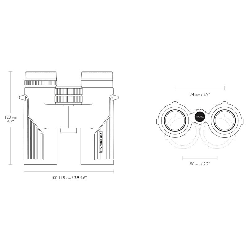 The full measurements of the FRONTIER ED X 10X32 binoculars