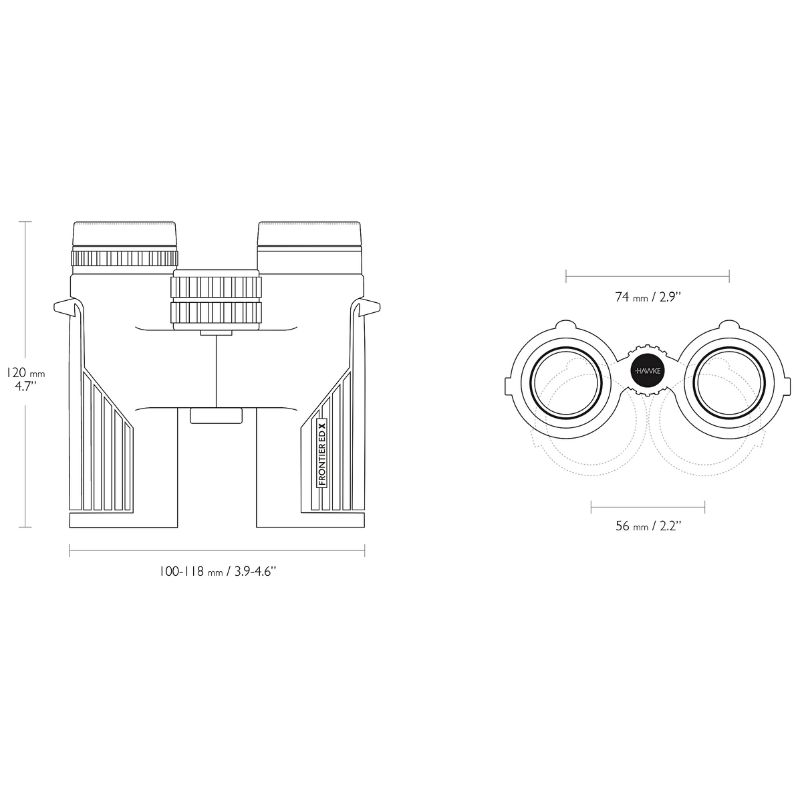 The size measurements for the Hawke Frontier 8x32 Binoculars