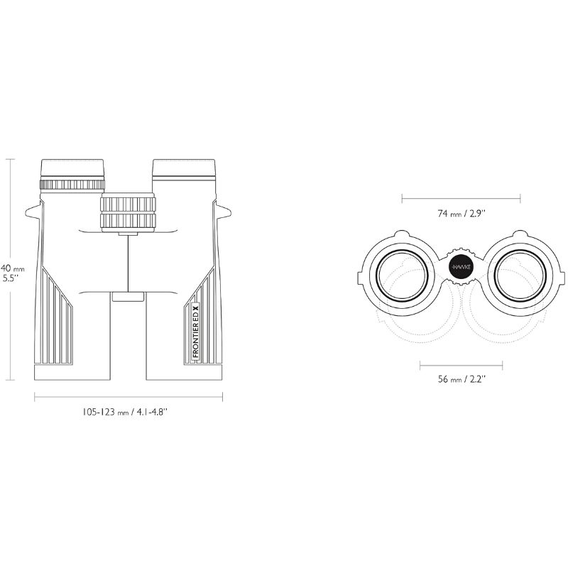 The measurements of the Hawke FRONTIER ED X 8X42 binoculars