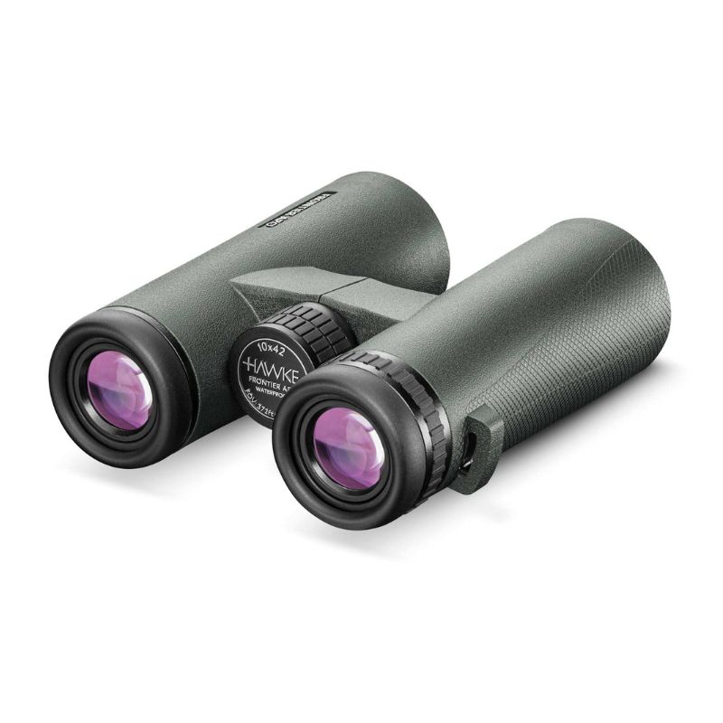 The Hawke APO 10x42 Binoculars with a focus wheel in between the ocular lenses