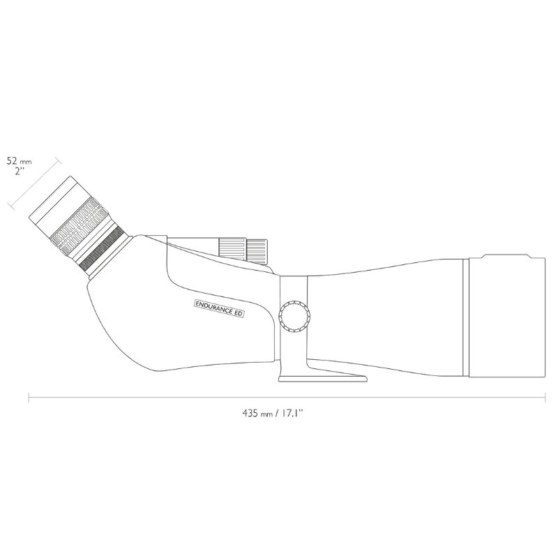 The size guide for the Hawke Endurance ED 25-75x85 Green Spotting Scope