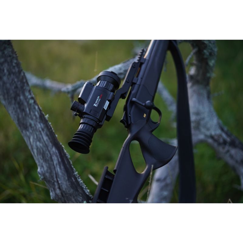 The Hikmicro Hikmicro Panther 2.0 PH35L Thermal Scope mounted on rifle