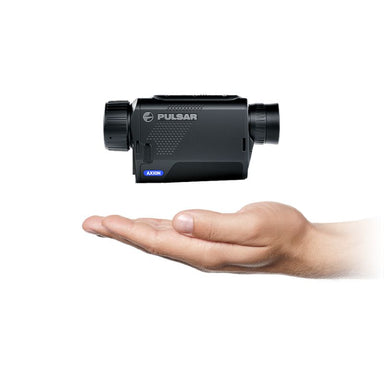 Pulsar Axion XM30F Thermal Monocular Size comparison to hand