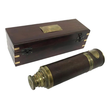 Telescope 650mm Leather Grip In Antique Brass with treated mango wood case