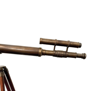 Telescope Double Barrel on Tripod Stand In Antique Brass eye piece close up view of eye piece