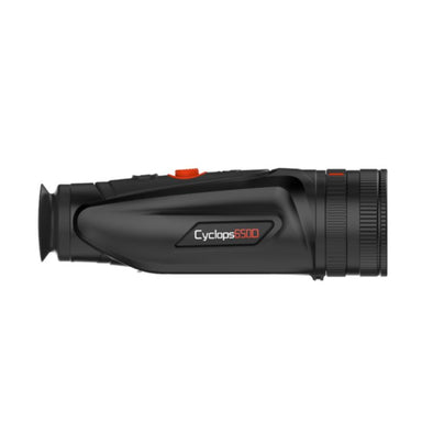 A side view of the ThermTec Cyclops Thermal Monocular with the product text 