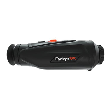 A side angle view of the black ThermTec Cyclops CP325 Pro Thermal Monocular