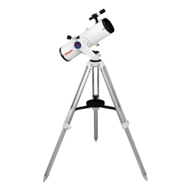 full view of a white vixen port II telescope with a mount and tripod