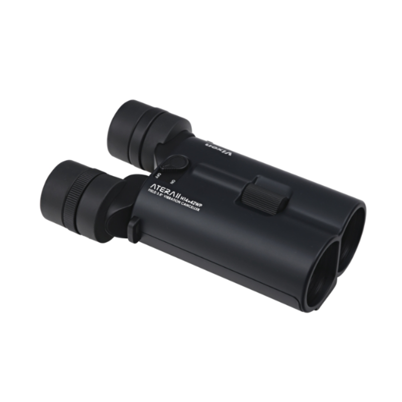 Vixen ATERA II 14x42 Stabilised Binoculars in Black side view with logo